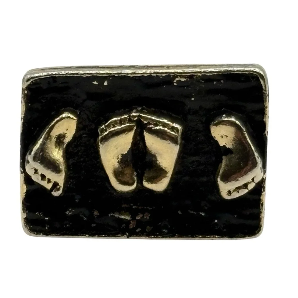 Naughty Feet Rectangle Cufflinks Adult‎ Humor Funny VTG Gold Tone Black Risque